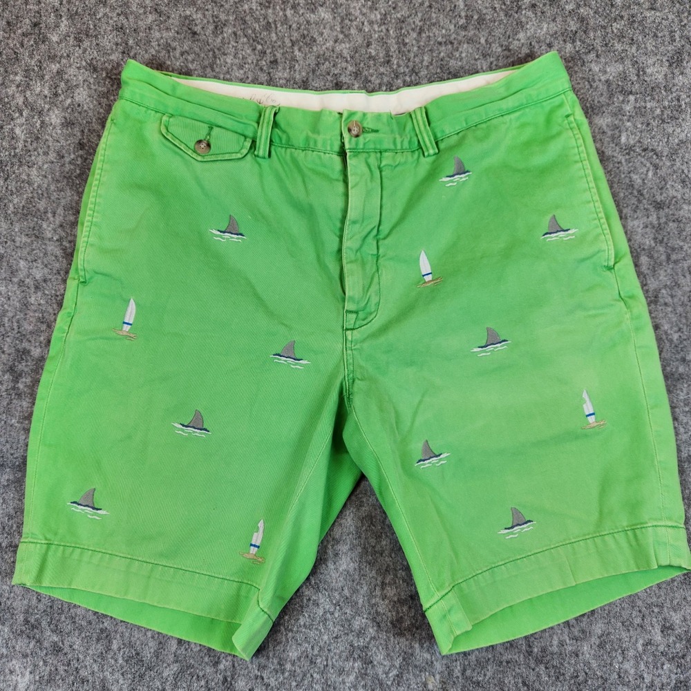 Polo‎ Ralph Lauren Bedford Chino Shorts Men 35 Green Shark Sailboat Embroidered